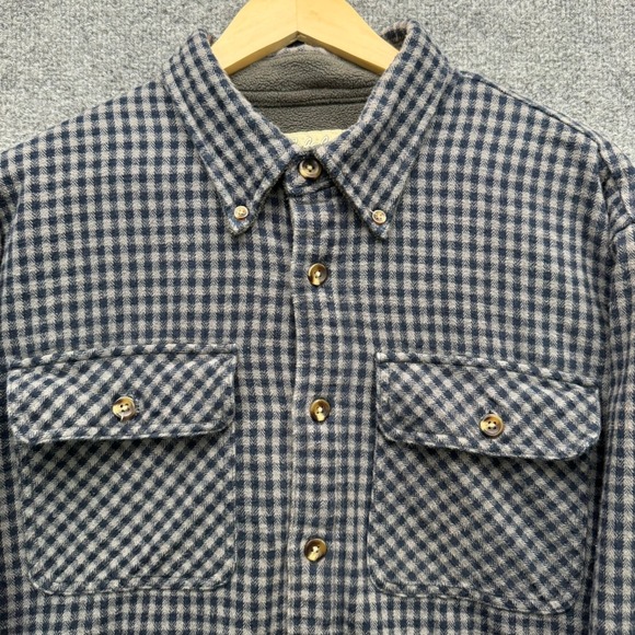Cabela's Shirt Jacket Men's L Navy Gray Gingham Long Sleeve Fleece Lined Flannel - Picture 8 of 12